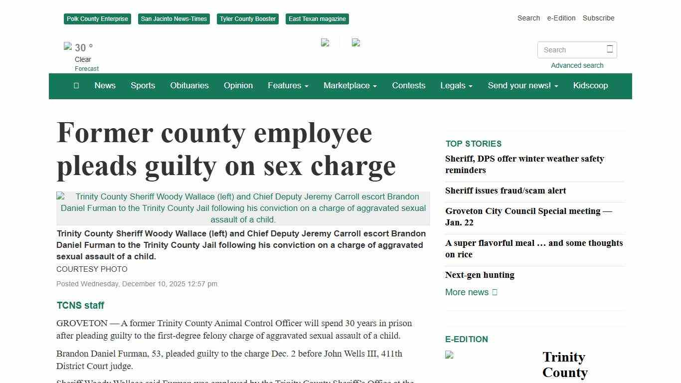 Former county employee pleads guilty on sex charge - Trinity County News-Standard